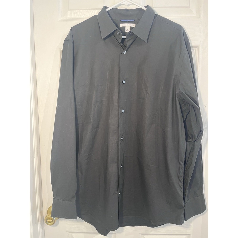 Banana Republic Mens XL‎ Black Stretch Dress Shirt Cotton Spandex Long Sleeve